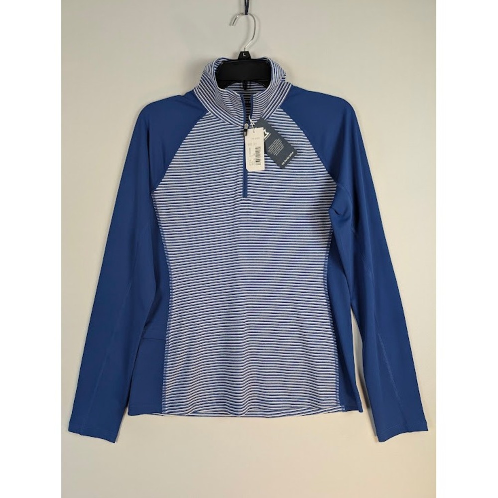Cutter & Buck 1/4 Zip Pullover Womens S Blue Stripe DryTec UPF 50+ Golf